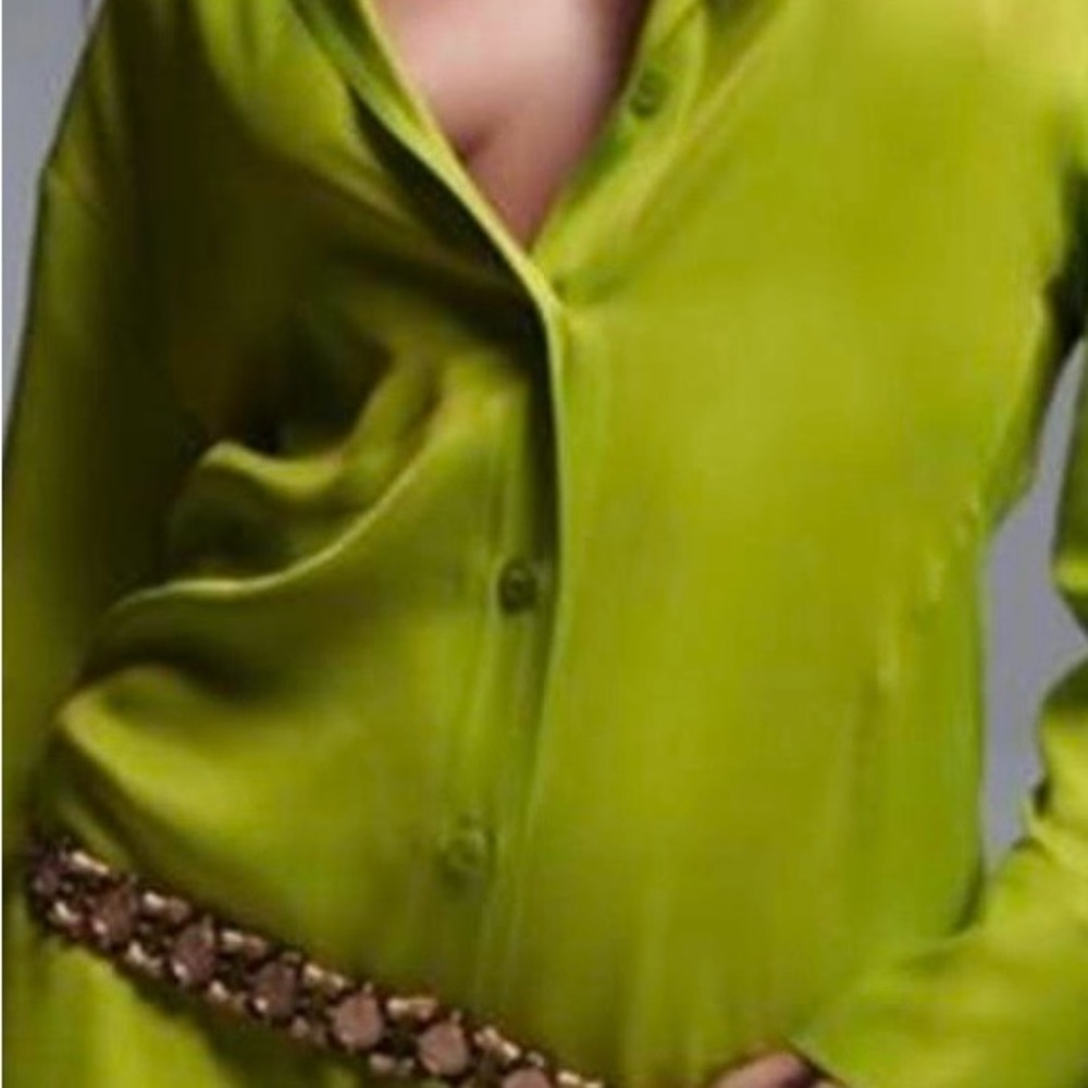 Zara Neon Lime Collared Blouse